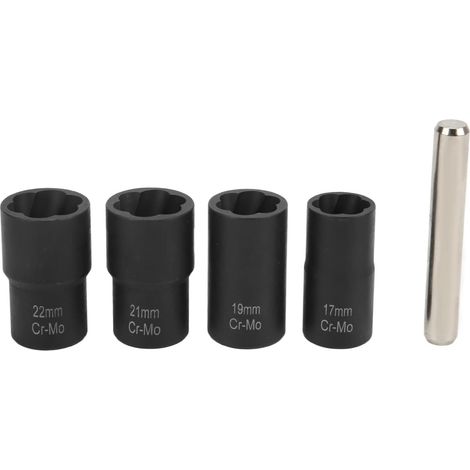 Kit de Retrait de Verrou de Roue, Outil de Retrait d'écrou de Roue 17 Mm, 19 Mm, 21, 22, 5 Pièces, Jeu de Extracteurs de Boulons d'écrou, Outil 'extraction 'impact 'entraînement 1/2 (1/5)