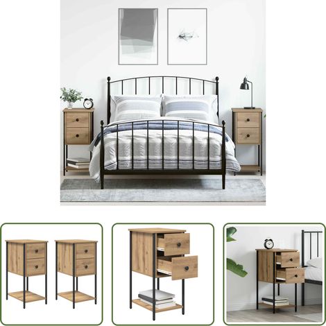 vidaXL Tiroirs - Cabinet de chevet 2 pcs chêne artisanal 32 x 42 x 70 cm (1/5)