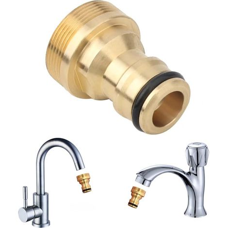 Raccord de tuyau de robinet de cuisine en laiton fileté M22/M24, adaptateur de raccordement pour mitigeur de tuyau d'arrosage pour cuisine et salle de bain, filetage femelle 22 mm, filetage mâle 24 mm (1/5)