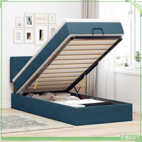 Cadre de lit ottoman avec matelas - 3311751 - Velours bleu foncé - 90x200 cm - Rangement hydraulique (1/5)