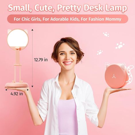 Lampe de bureau LED mignonne, lampe de bureau rose, 8 niveaux de luminosité, petite lampe de bureau pliable, lampe de bureau portable pour enfants (1/3)