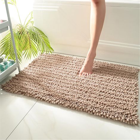 Rutschfeste Badematte, Chenille-Badematte, waschbar, geeignet für Dusche und Badewanne (braun, 40 x 60 cm) (1/5)