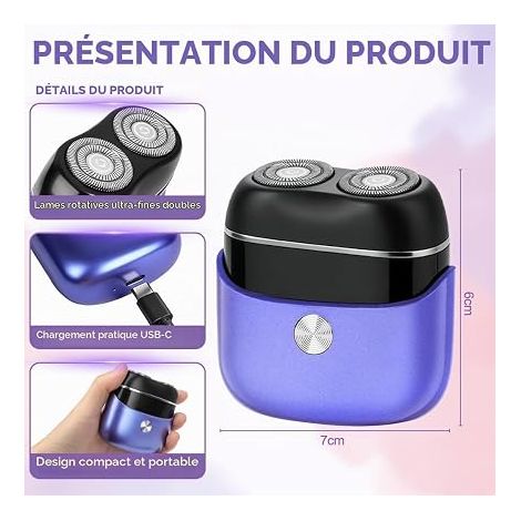 Women Electric Shaver Mini Intimate Trimmer with Floating Head Double Blade, Rechargeable USB-C Waterproof for Jersey, Armpits, Legs, Purple (1/4)