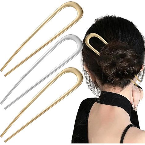 Horquilla francesa de metal en forma de U (juego de 3) - Horquilla grande vintage en forma de disco de 14 cm
