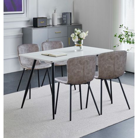 Hallowood Furniture Cullompton Rectangular Dining Table and Chairs Set 4, White Marble Effect Top Small Kitchen Table and Chairs in Upholstered Taupe Faux Leather with Metal Legs for Home & Café (1/5)