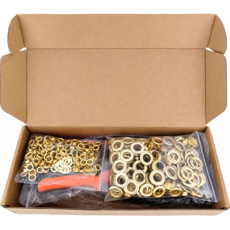 Kit de 600 œillets métalliques ronds en fer doré clair 6, 10 et 12 mm avec pince à têtes interchangeables, emporte-pièces et accessoires doré réf 2031 27,6 × 14,2 × 7 cm 1,4 kg – Livraison gratuite