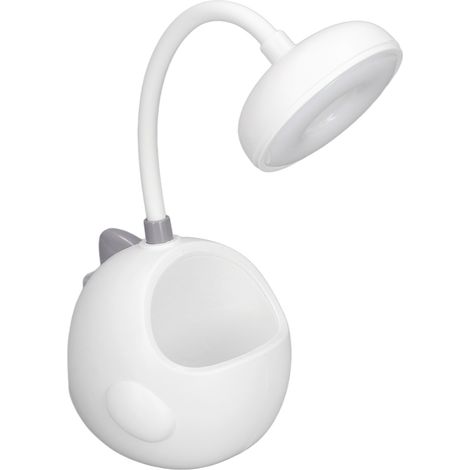 Lampe de bureau LED mignonne avec porte-stylo, design à col de cygne à 360 degrés, chargement USB, forme de dinosaure, convient aux étudiants, blanche. (1/5)
