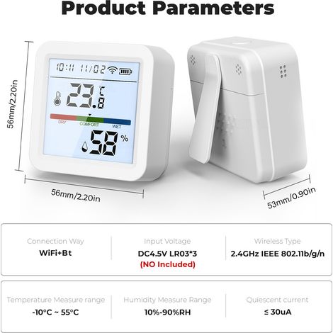 Il misuratore di temperatura e umidità Tuya WiFi BT Dual-mode con schermo LCD retroilluminato, app per smartphone e controllo remoto, è compatibile con Alexa e Home per il controllo vocale. (1/5)