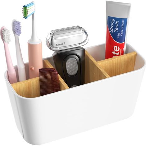 Porte Brosse à Dents, Support pour Brosse à Dents Electrique 5 Compartiments Amovible, Rangement Brosses a Dent Stand, Organisateur de Salle de Bain, pour Cuisine, Salle de Bains (Blanc)