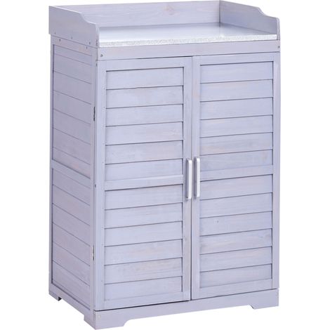 Mesa de jardinería muebles de exterior resistente clima construcción estable de madera de abeto gris Tereville