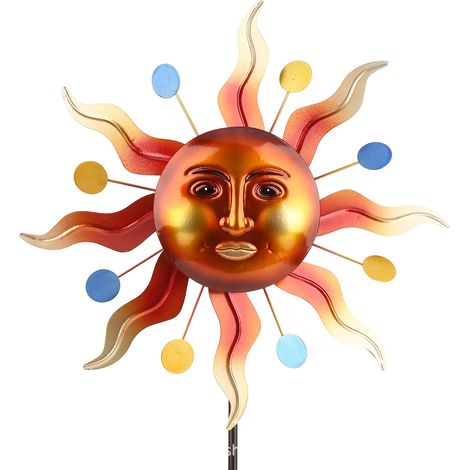 Abstrakte Cartoon-Sonnenwindmühle, kreative Metallschmiede-Windmühle für Haus, Garten, Hof, Rasen