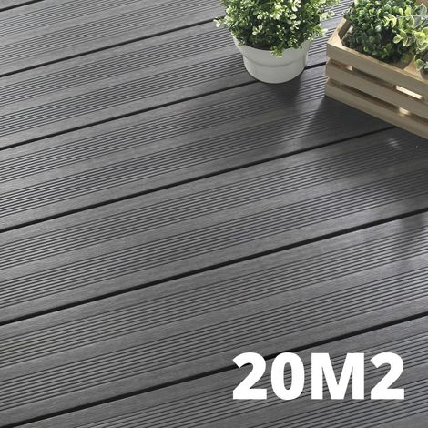 Kit Terrasse Composite ATLANTA 20m² - 61 Lames de Terrasse (220 x 14.5 x 2.25 cm) - Platinium - Garantie 15 ans - Fixation par Clips