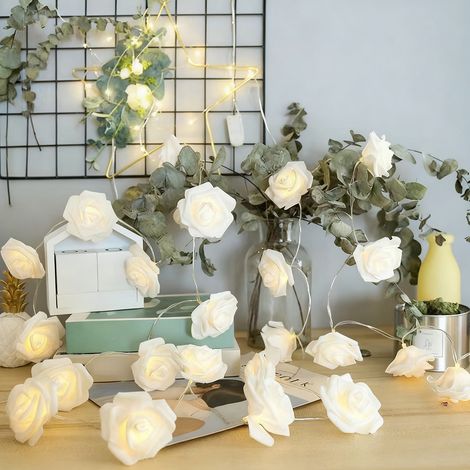 Guirlande Lumineuse LED - 200 LED - Roses Blanches - 6,6 Pieds - Fonctionne sur Piles - Décoration Murale Chambre, Mariage, Fête, Jardin (1/5)