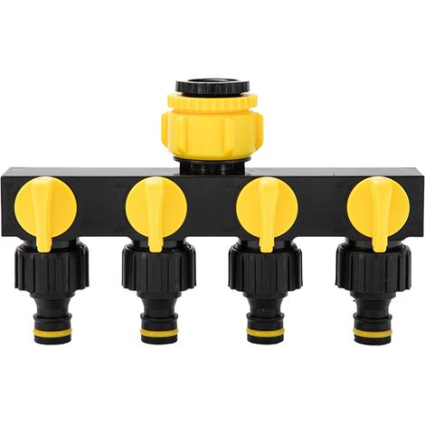 Distributeur 4 Voies, 3/4" et 1/2" Raccord de Tuyau D'arrosage, Étanche Adaptateur Robinet Tuyau Arrosage Exterieur - Garden Hose Splitter pour l'irrigation du Jardin, Robinet Extérieur (1/5)