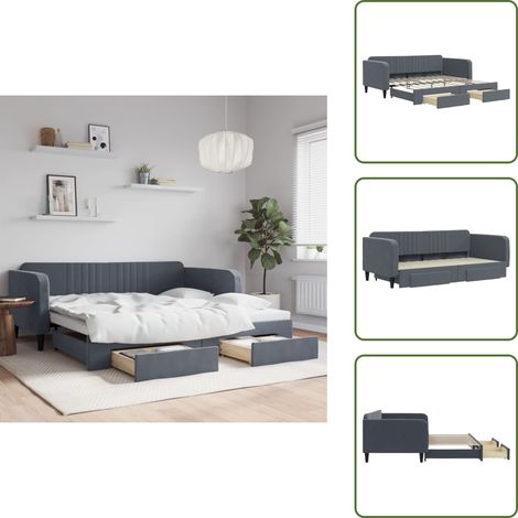 vidaXL Tagesbett Ausziehbar mit Schubladen Dunkelgrau 100x200 cm Samt (1/5)