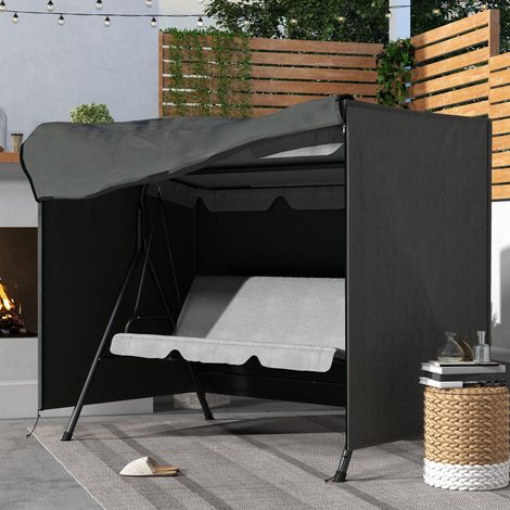 Funda para columpio de jardín de 3 plazas impermeable 600D Oxford 205x124x164 cm gris oscuro OKWISH (1/5)