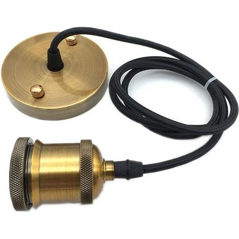 Cordon de suspension tressé - Style industriel rétro moderne, idéal pour les cuisines, salles à manger et bars - 1 pièce, culot E27, doré (1/3)