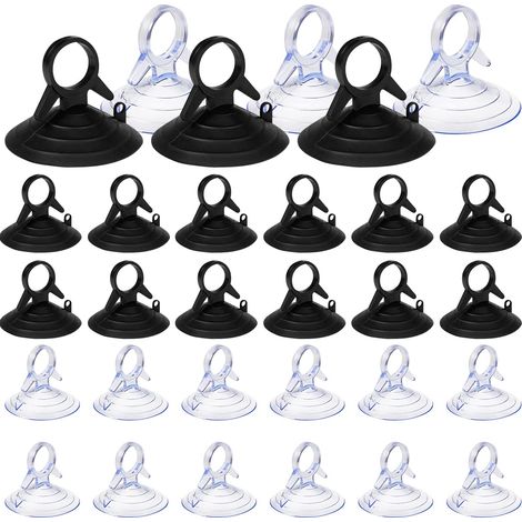60 Pièces Ventouse pare Soleil, 45mm Ventouse Sans Crochets Ventouse, PVC Ventouses Mini Ventouse Transparente et Noire Ventouse, Ventouse pour Vitre