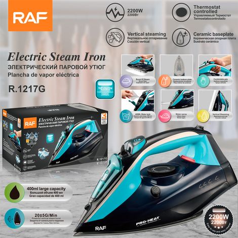 Fer à vapeur électrique 2200 W (noir), conforme aux normes européennes - Trois réglages de température - Type pression - Haute puissance (1/4)