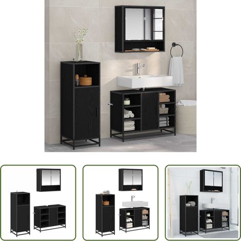 Spiegelschrank - Badezimmermöbel-Set 3 pcs Schwarz Eichen-Optik Holzwerkstoff (1/5)