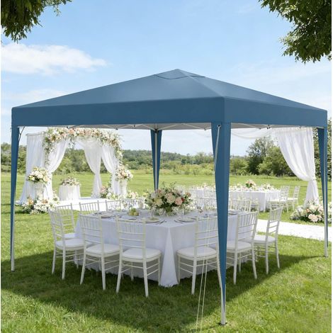 Gazebo pliant 300x300x260 cm en tissu Oxford et métal bleu, facile à monter pour jardin FLORAGRACE (1/5)