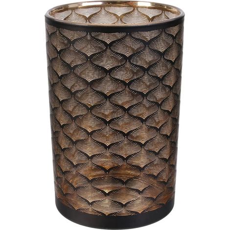 Vase Cylindrique en Verre Noir et Cuivre à Motifs (1/4)