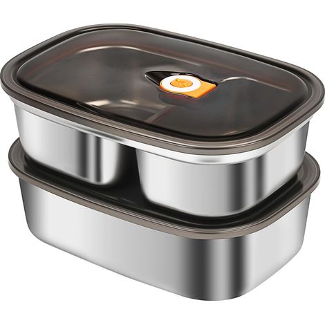 Boîte à lunch en acier inoxydable compartimentée, 2 pièces 1,2L + 1,7L, lunchbox en métal portable, Bento box anti-fuite, boîte à lunch pour sandwich, gamelle pour enfants & adultes (1/5)