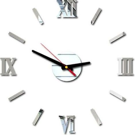 royaluxe - 3D Chiffres Romains Miroir Horloge Murale Stickers Muraux Amovible DIY Horloges Murales Art (1/2)