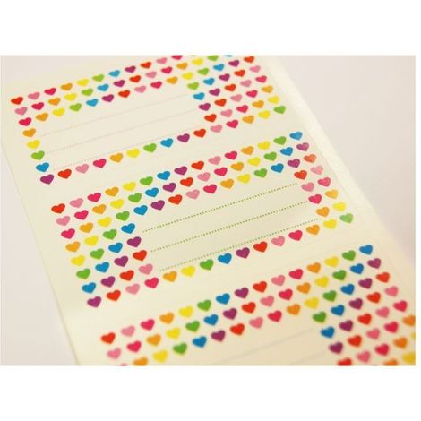 12 étiquettes adhésives scolaires - Rectangle - Petits cœurs multicolores (1/2)