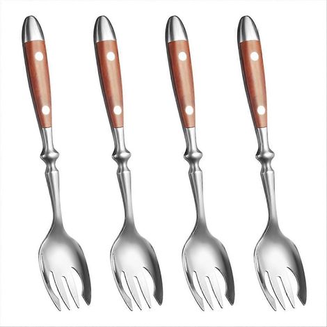 Ensemble de 4 cuillères-fourchettes en métal, cuillères à salade en acier inoxydable (1/5)