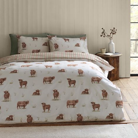Parure de Lit King Size Réversible Vache Angus Highland Naturel avec Housse de Couette et 2 Taies d'Oreiller (1/5)