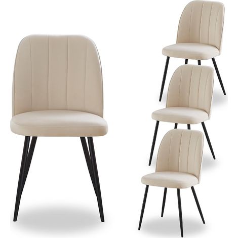 AINPECCA 4X Dining Chairs Padded Seat Metal Leg Kitchen Chair Home Office Room Beige