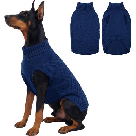 Pull tricoté pour chien en maille torsadée classique vêtement chaud d'hiver pour petits moyens et grands chiens (1/5)