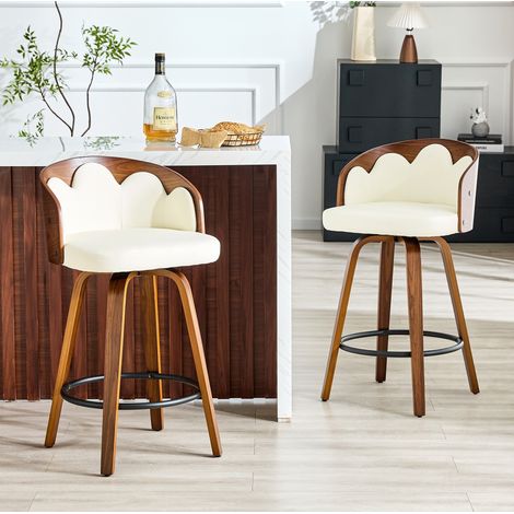 Chaise de bar fleur bois PU blanc HAVRYA (1/5)