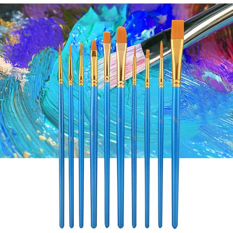 Ensemble de 10 pinceaux multifonctionnels à poils de nylon pour la gouache, l'aquarelle et la peinture à l'huile.