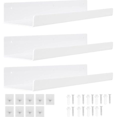 Paquets Etagere Murale Blanche sans Perçage, Etagère Murale en Acrylique de 30 cm, Etagere Flottante Murale, Salle de Bains,Chambre à Coucher, Salon, Cuisine, Décoration de Pièce (1/4)
