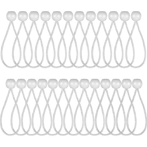 Lot de 25 boules élastiques blanches de 15 cm (6 pouces), cordes élastiques pour la fixation de bâches et de toits de tentes, accessoires pour tentes de camping et pavillons.