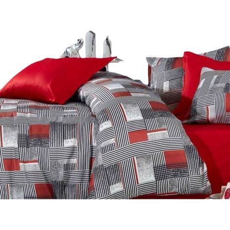 Set di biancheria da letto - 1 copripiumino 220 x 240 cm + 2 federe 60 x 60 cm - 100 % poliestere microsatin - Grigio (1/5)