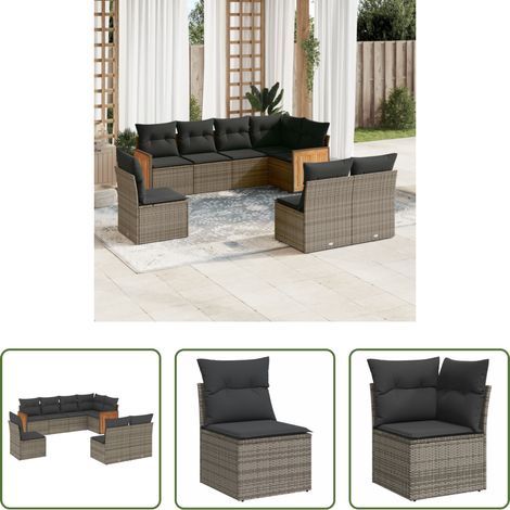 vidaXL Canapé en résine - Salon de jardin 8 pcs avec coussins gris résine tressée (1/5)