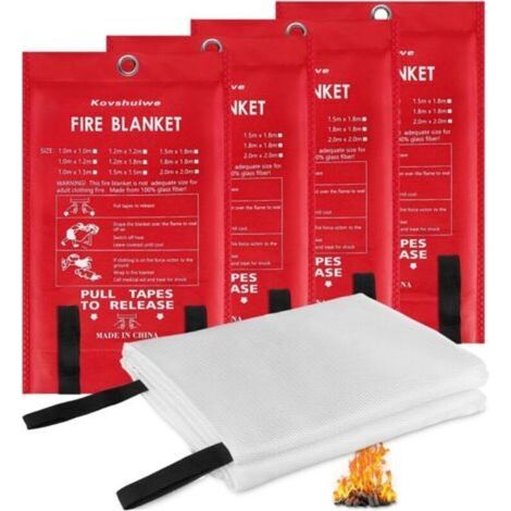 Coperta antincendio, confezione da 4, coperta antincendio di emergenza in fibra di vetro per la sopravvivenza in caso di incendio, isolamento ignifugo per cucina, auto, 1,5 m x 1,5 m (1/5)