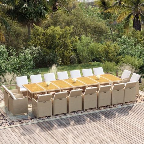 Set da Pranzo per Giardino 19pz con Cuscini in Polyrattan Beige vidaXL (1/5)