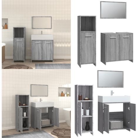 Ensemble de meubles de salle de bain 3 pcs Sonoma gris - Meuble De Salle De Bain - Ensemble De Meubles De Salle De Bain - Vanity - Rangement Salle De Bain - Miroir Salle De Bain - Home & Living (1/5)