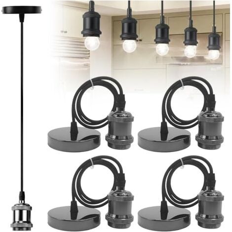 4 Pièces Suspension Luminaire Vintage und Support de Lampe E27, Douille Ampoule avec Câble, Suspension Luminaire avec Câble, Luminaire Suspension avec Câble Pendule 100cm pour éclairage (1/4)
