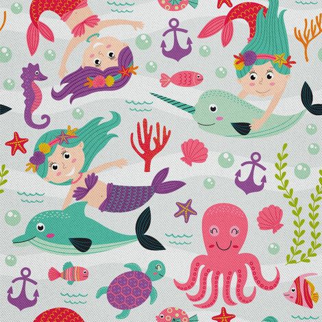 Telas decorativas Oxford para exteriores con estampado de sirena. (1/5)