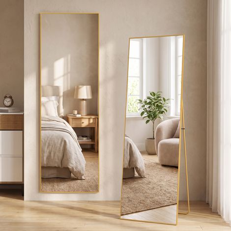 Specchio a figura intera da terra 173 x 63 cm - grande da parete con cornice in alluminio stile moderno - oro (1/5)