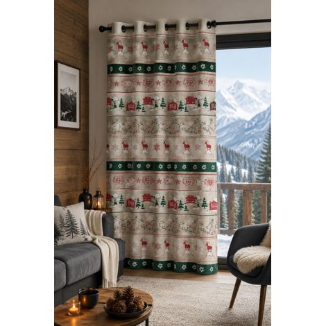 Rideau à œillets Iseran Vert – Esprit Montagne - 140 x 240 - 140x240cm - Vert sapin (1/2)