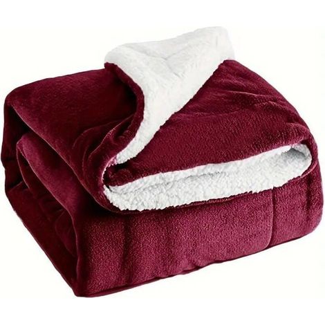 1 pièce Couverture sherpa réversible, chaude et douce, 100 x 120 cm, vin rouge, pour lit ou canapé en hiver