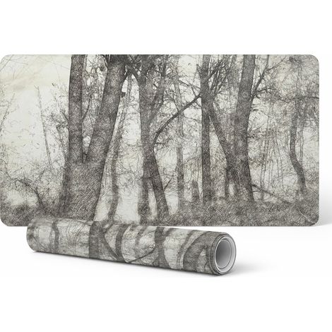 Alfombrilla de escritorio antideslizante con estampado de bosque en tonos sepia, 100x50 cm.