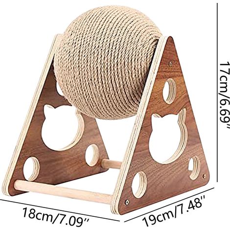 Scratching Ball - Natural Sisal Ball on Solid Wood Tripod Base - For Cats and Kittens - Small or Medium Size (1/5)