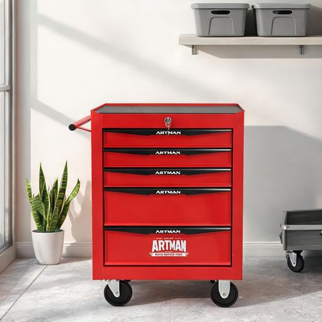 Servante d'atelier coloris rouge noir en acier 60 x 33 x 77,5 cm (1/5)